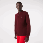 Men Lacoste V0ZN788 Bordeaux SXL Original L.12.12 Long Sleeve Heathered Polo