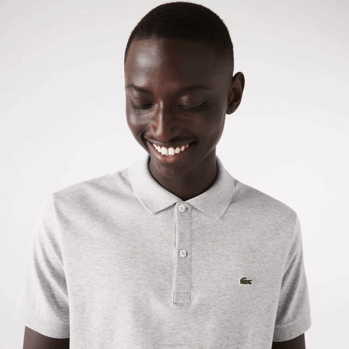 Men Lacoste V0ZN798 Grey Chine CCA Regular Fit Pima Cotton Polo - Image 2