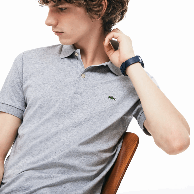 Men Lacoste V0ZN798 Grey Chine CCA Regular Fit Pima Cotton Polo - Image 6