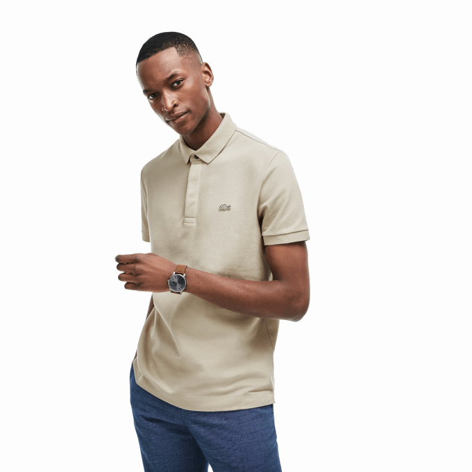 Men Lacoste V0ZN79 Beige AE0 Smart Paris Stretch Cotton Pique Polo - Image 5