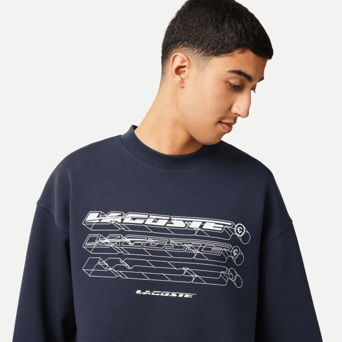 Men Lacoste V0ZN7 Blue KXE Loose Fit Branded Sweatshirt - Image 2