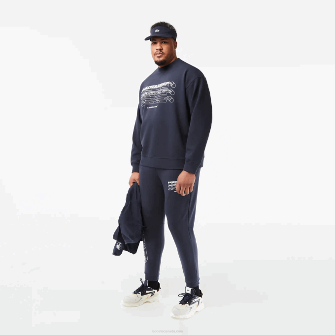 Men Lacoste V0ZN7 Blue KXE Loose Fit Branded Sweatshirt - Image 7