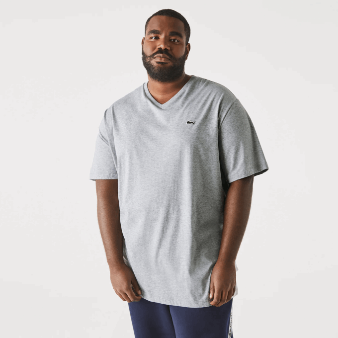 Men Lacoste V0ZN801 Grey Chine CCA V-Neck Jersey T-Shirt - Image 2
