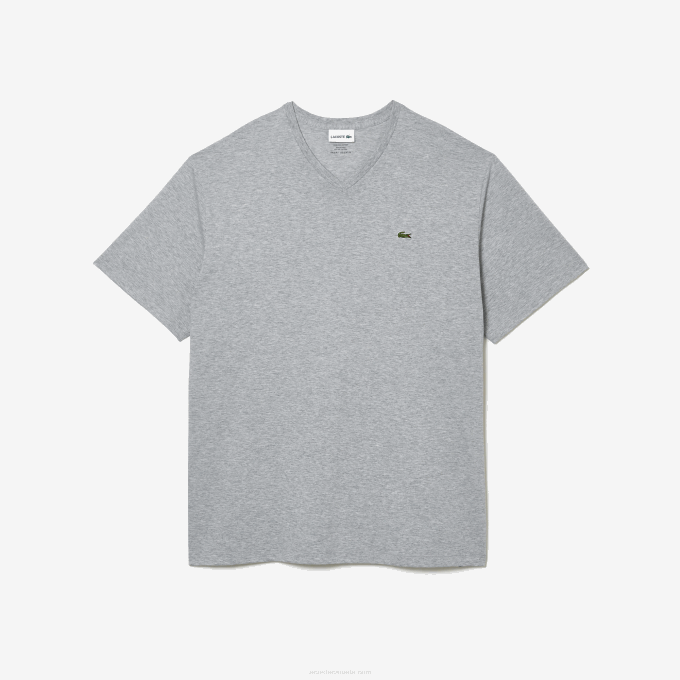 Men Lacoste V0ZN801 Grey Chine CCA V-Neck Jersey T-Shirt - Image 4