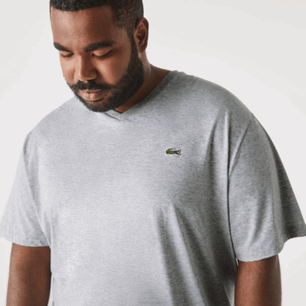 Men Lacoste V0ZN801 Grey Chine CCA V-Neck Jersey T-Shirt
