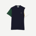Men Lacoste V0ZN811 Navy Blue Green Yellow UXW Regular Fit Colorblock Cotton Jersey T-Shirt - Image 4