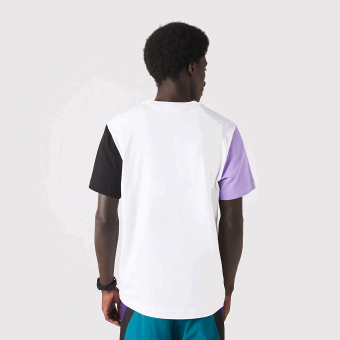 Men Lacoste V0ZN813 White Purple Black UWX Regular Fit Colorblock Cotton Jersey T-Shirt - Image 3