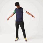 Men Lacoste V0ZN814 Navy Blue Green White YUN Regular Fit Colorblock Cotton Jersey T-Shirt
