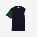 Men Lacoste V0ZN814 Navy Blue Green White YUN Regular Fit Colorblock Cotton Jersey T-Shirt - Image 4
