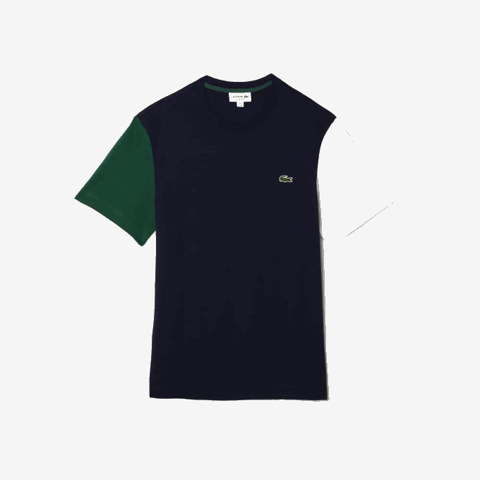 Men Lacoste V0ZN814 Navy Blue Green White YUN Regular Fit Colorblock Cotton Jersey T-Shirt - Image 4