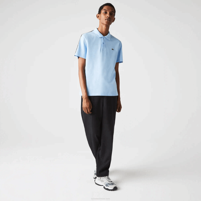 Men Lacoste V0ZN815 Blue HBP Lettered Band Ultra-Lightweight Cotton Polo - Image 2