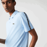 Men Lacoste V0ZN815 Blue HBP Lettered Band Ultra-Lightweight Cotton Polo