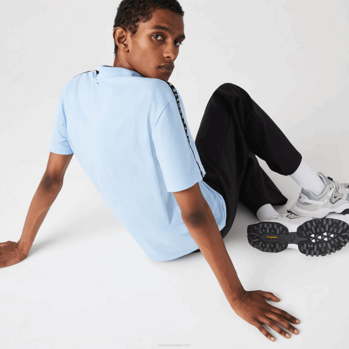 Men Lacoste V0ZN815 Blue HBP Lettered Band Ultra-Lightweight Cotton Polo - Image 3