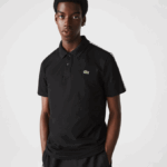 Men Lacoste V0ZN816 Black 031 Lettered Band Ultra-Lightweight Cotton Polo