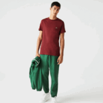 Men Lacoste V0ZN818 Bordeaux ZS1 Crew Neck Pima Cotton Jersey T-Shirt - Image 2