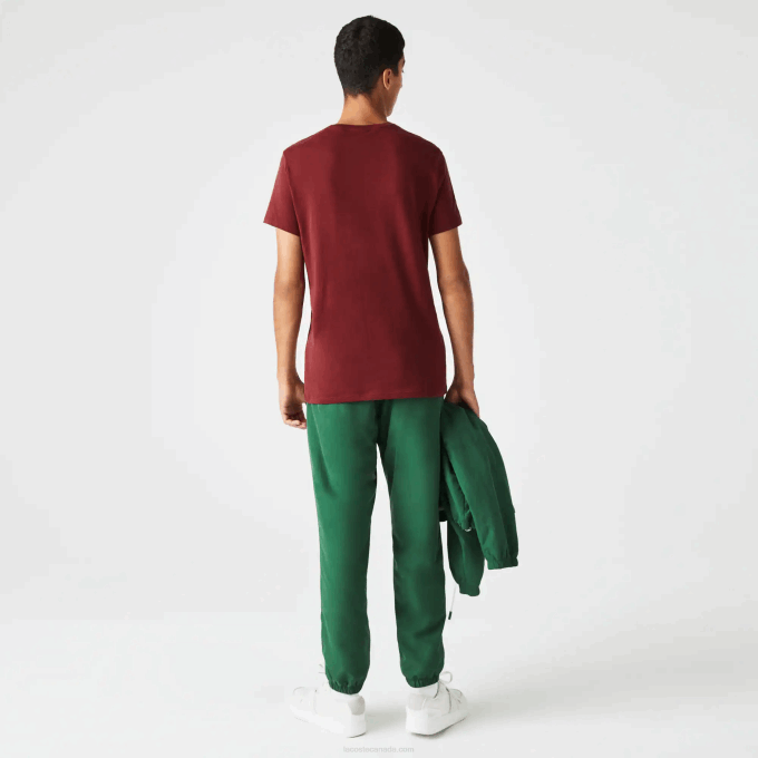 Men Lacoste V0ZN818 Bordeaux ZS1 Crew Neck Pima Cotton Jersey T-Shirt - Image 3