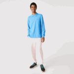 Men Lacoste V0ZN821 Blue 4XA Original L.12.12 Long Sleeve Polo