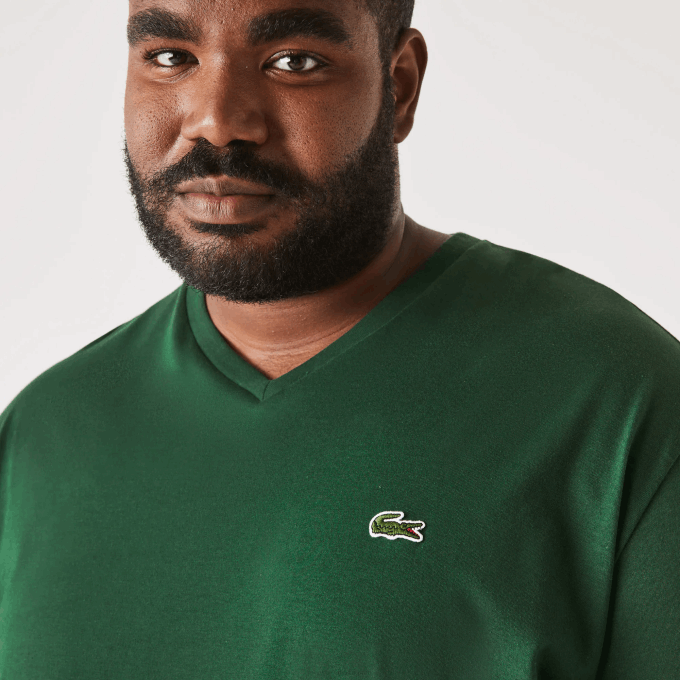 Men Lacoste V0ZN823 Green 132 Regular Fit Ribbed V-Neck Cotton Polo Shirt (Plus Size) - Image 2
