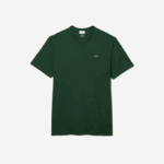 Men Lacoste V0ZN823 Green 132 Regular Fit Ribbed V-Neck Cotton Polo Shirt (Plus Size) - Image 4