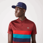 Men Lacoste V0ZN825 Bordeaux Red Green Blue YJY SPORT Tricolor Stripe Golf Polo