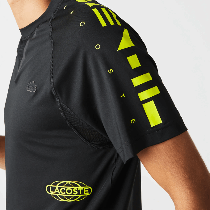 Men Lacoste V0ZN828 Black Yellow 9Y2 SPORT Stretch Jersey T-Shirt - Image 2