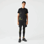 Men Lacoste V0ZN828 Black Yellow 9Y2 SPORT Stretch Jersey T-Shirt
