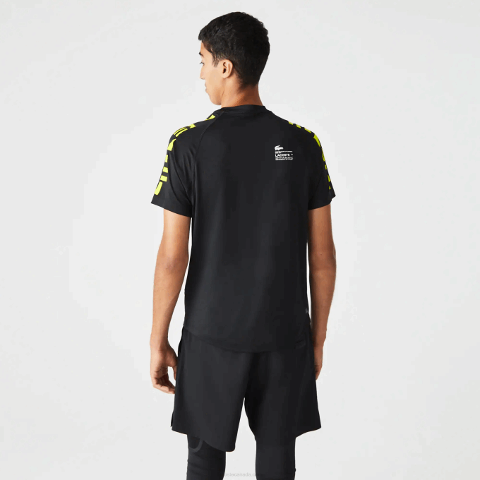 Men Lacoste V0ZN828 Black Yellow 9Y2 SPORT Stretch Jersey T-Shirt - Image 3