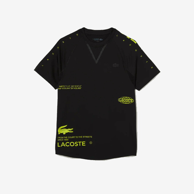 Men Lacoste V0ZN828 Black Yellow 9Y2 SPORT Stretch Jersey T-Shirt - Image 5