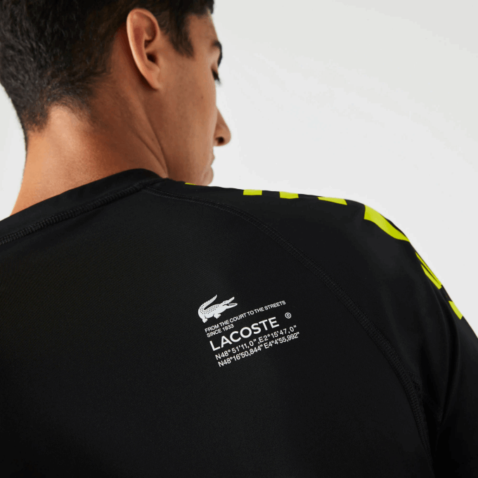 Men Lacoste V0ZN828 Black Yellow 9Y2 SPORT Stretch Jersey T-Shirt - Image 8