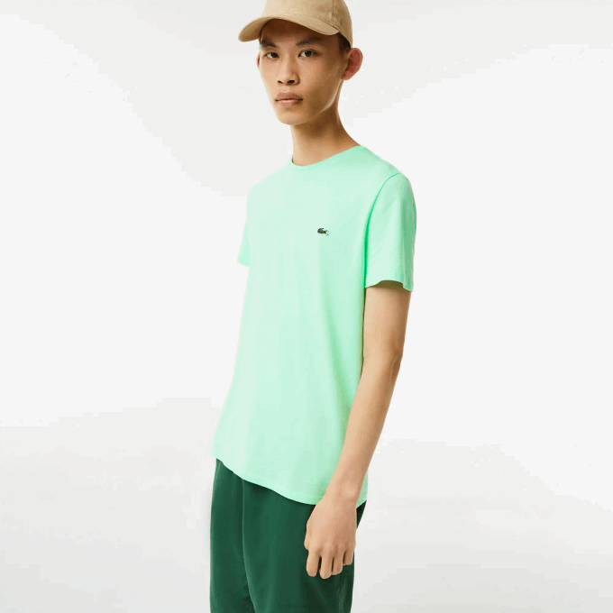 Men Lacoste V0ZN833 Light Green 0VZ Crew Neck Pima Cotton Jersey T-Shirt - Image 2