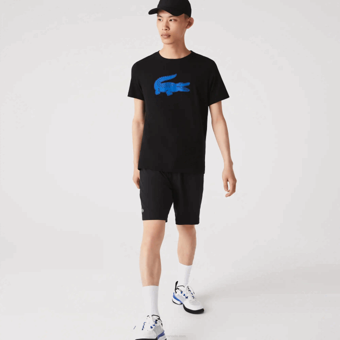 Men Lacoste V0ZN836 Black Blue 985 SPORT 3D Print Crocodile Breathable Jersey T-Shirt - Image 2