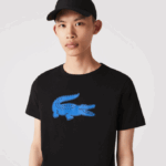Men Lacoste V0ZN836 Black Blue 985 SPORT 3D Print Crocodile Breathable Jersey T-Shirt