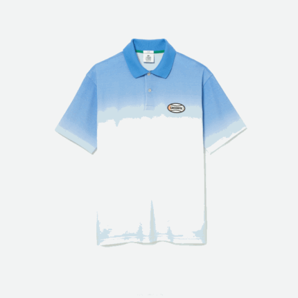 Men Lacoste V0ZN838 Blue White Turquoise 3UX LIVE Loose Fit Gradated Print Cotton Polo