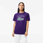 Men Lacoste V0ZN839 Purple PFN SPORT Crocodile Print Jersey T-Shirt