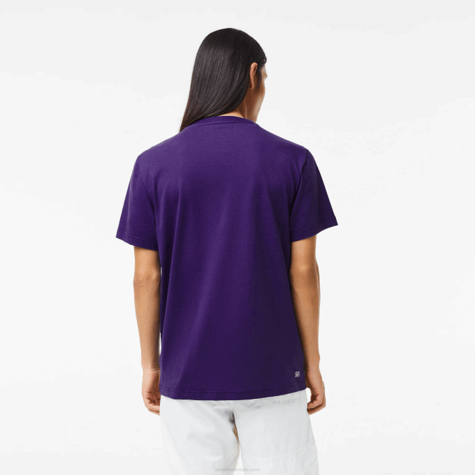 Men Lacoste V0ZN839 Purple PFN SPORT Crocodile Print Jersey T-Shirt - Image 3