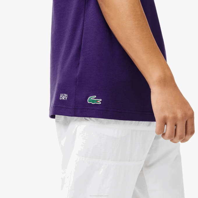 Men Lacoste V0ZN839 Purple PFN SPORT Crocodile Print Jersey T-Shirt - Image 4