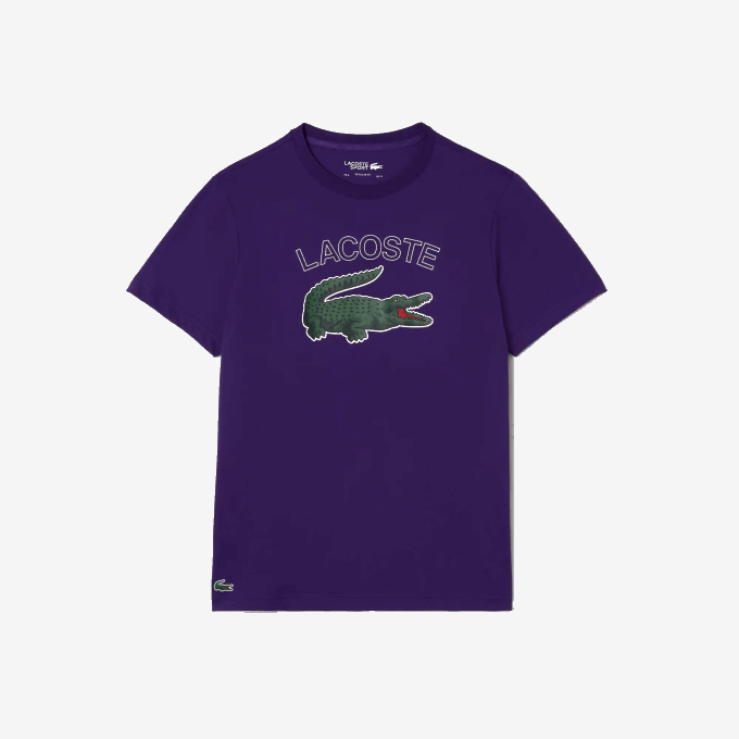 Men Lacoste V0ZN839 Purple PFN SPORT Crocodile Print Jersey T-Shirt - Image 5