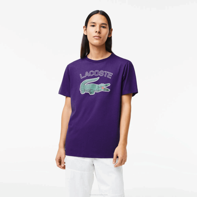 Men Lacoste V0ZN839 Purple PFN SPORT Crocodile Print Jersey T-Shirt - Image 1