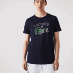 Men Lacoste V0ZN840 Navy Blue 166 SPORT Crocodile Print Jersey T-Shirt - Image 2