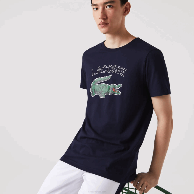 men_lacoste_v0zn840_navy_blue_166_sport_crocodile_print_jersey_t_shirt.png Men Lacoste V0ZN840 Navy Blue 166 SPORT Crocodile Print Jersey T-Shirt - Image 1