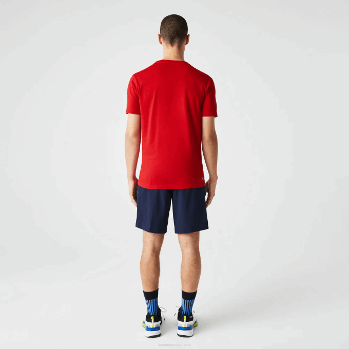 Men Lacoste V0ZN841 Red 240 SPORT Crocodile Print Jersey T-Shirt - Image 2