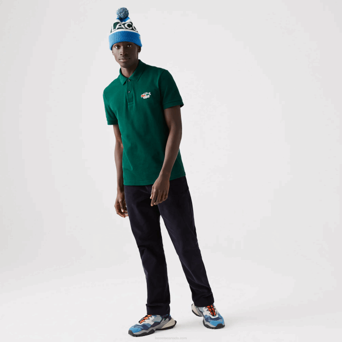 Men Lacoste V0ZN843 Green 3M2 Regular Fit Crocodiles Organic Cotton Polo Shirt - Image 2