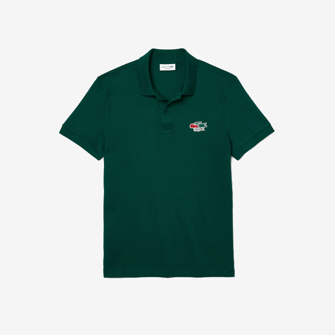 Men Lacoste V0ZN843 Green 3M2 Regular Fit Crocodiles Organic Cotton Polo Shirt - Image 4