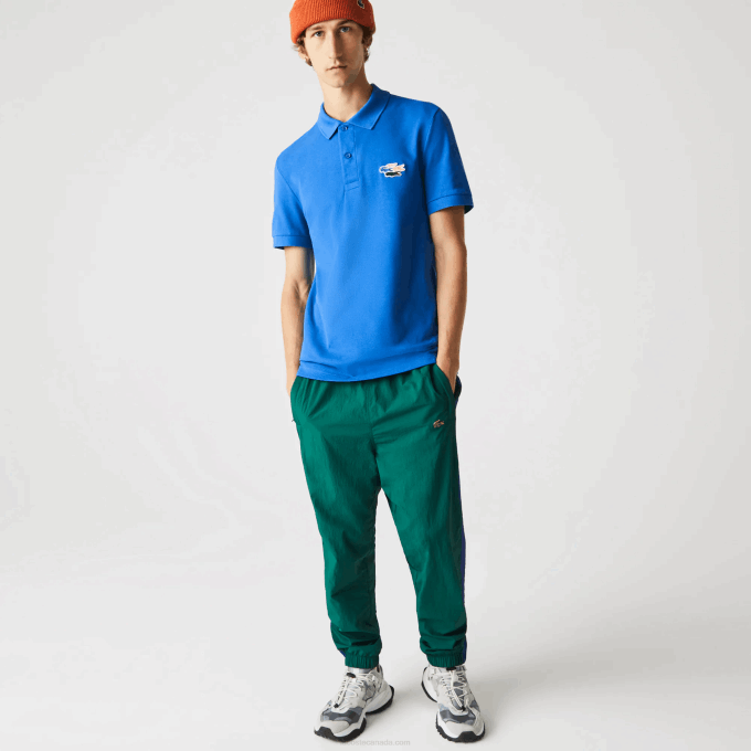 Men Lacoste V0ZN844 Blue QPT Regular Fit Crocodiles Organic Cotton Polo Shirt - Image 2
