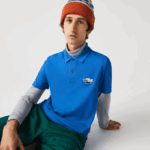 Men Lacoste V0ZN844 Blue QPT Regular Fit Crocodiles Organic Cotton Polo Shirt
