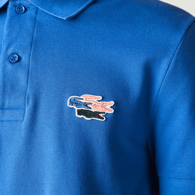 Men Lacoste V0ZN844 Blue QPT Regular Fit Crocodiles Organic Cotton Polo Shirt - Image 4