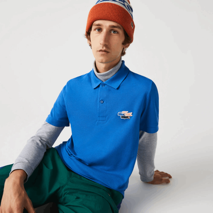 Men Lacoste V0ZN844 Blue QPT Regular Fit Crocodiles Organic Cotton Polo Shirt - Image 1