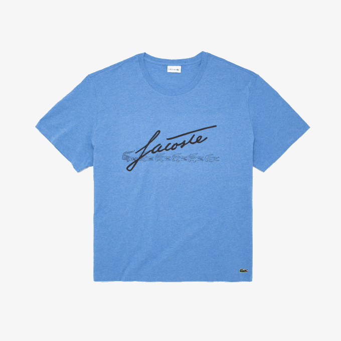 Men Lacoste V0ZN848 Blue Chine HG3 XL Signature Print T-Shirt - Image 1