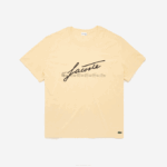 Men Lacoste V0ZN849 Yellow HBZ XL Signature Print T-Shirt