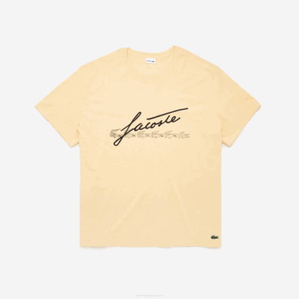 Men Lacoste V0ZN849 Yellow HBZ XL Signature Print T-Shirt